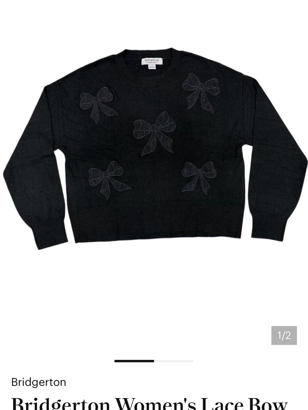 Bridgerton Women's Black Lace Bow Crewneck Sweater